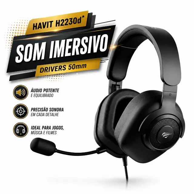 Headset Gamer Havit H2230D Compatível PC PS4 PS5 Xbox - Foto 2