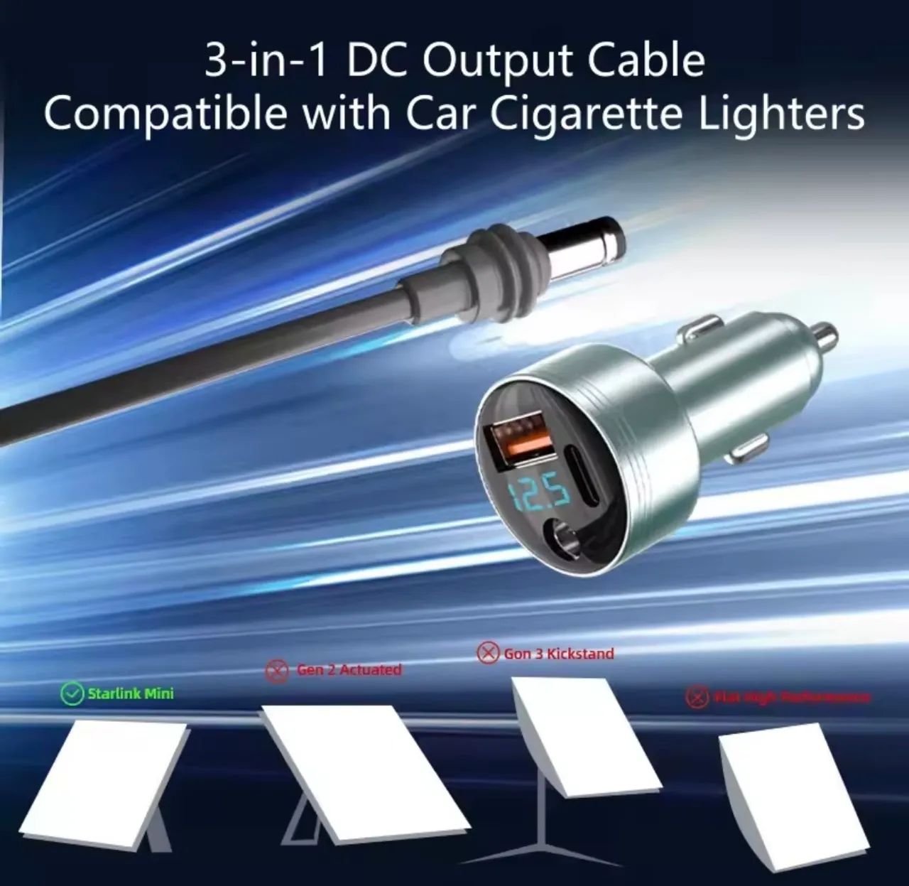 Carregador Veicular de Carro Para Starlink Mini 3 em 1 USB-C PD com cabo DC 3 Metros  - Foto 4