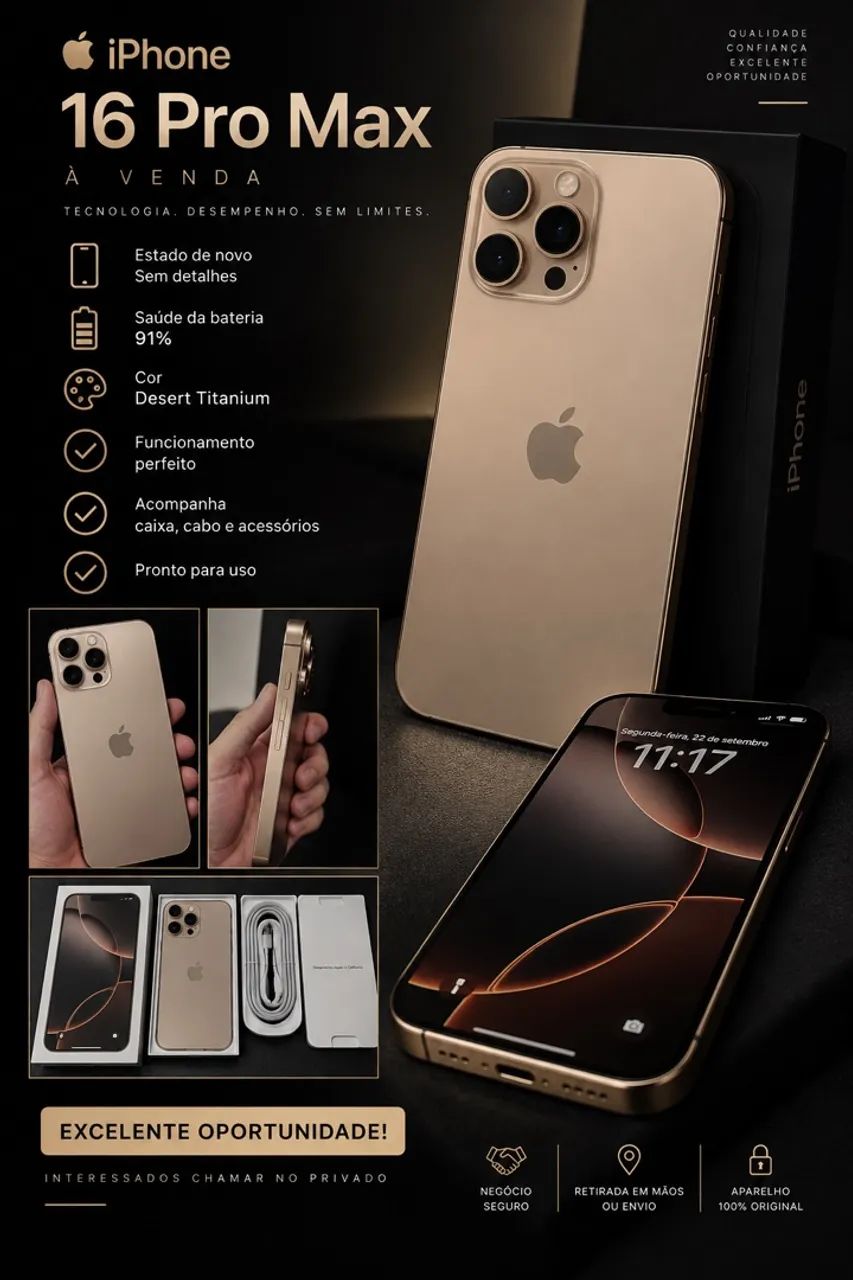 iPhone 16 Pro Max 256GB - Desert Titanium | Impecável!