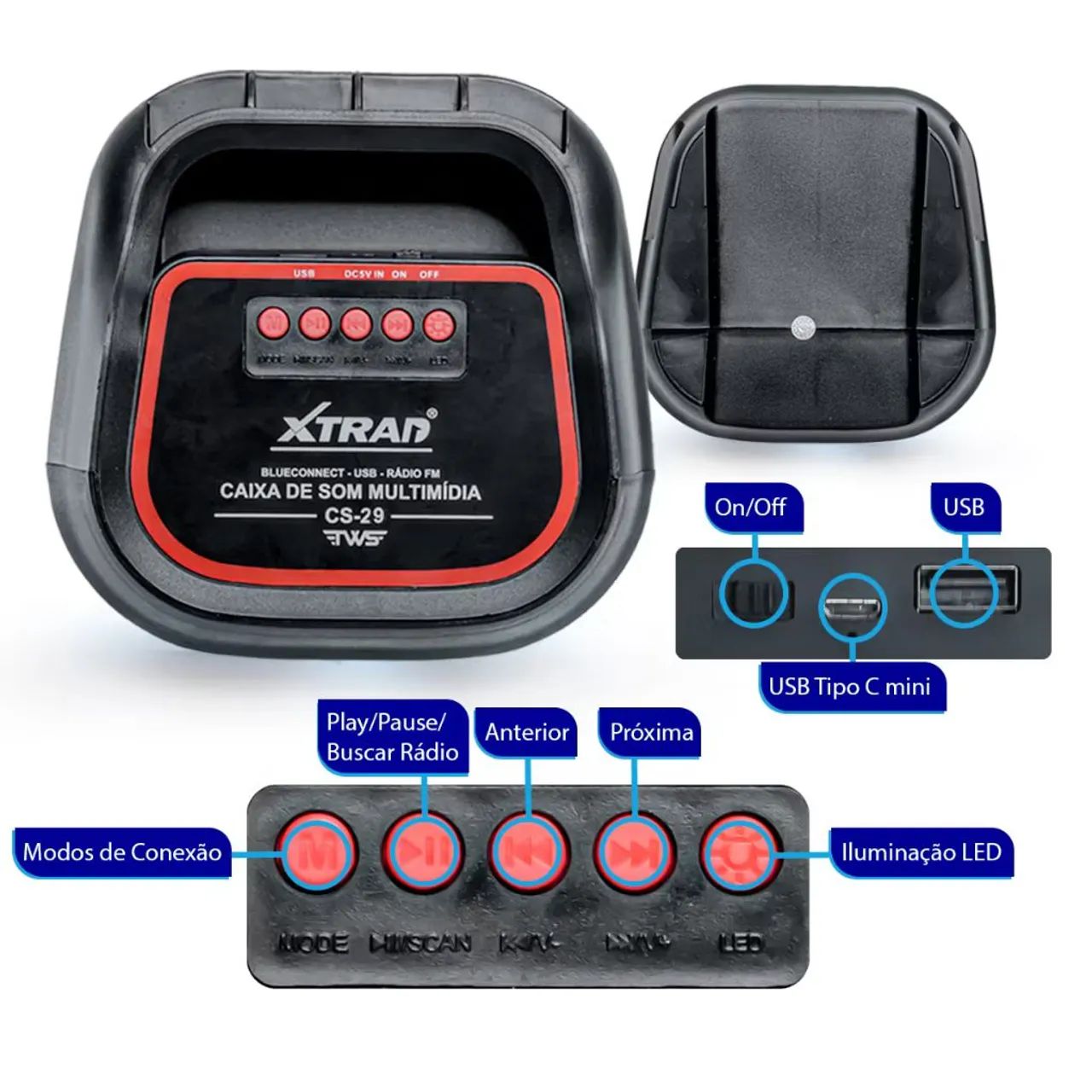 Caixa De Som Bluetooth Com Led RGB Portátil USB FM TWS - Foto 5