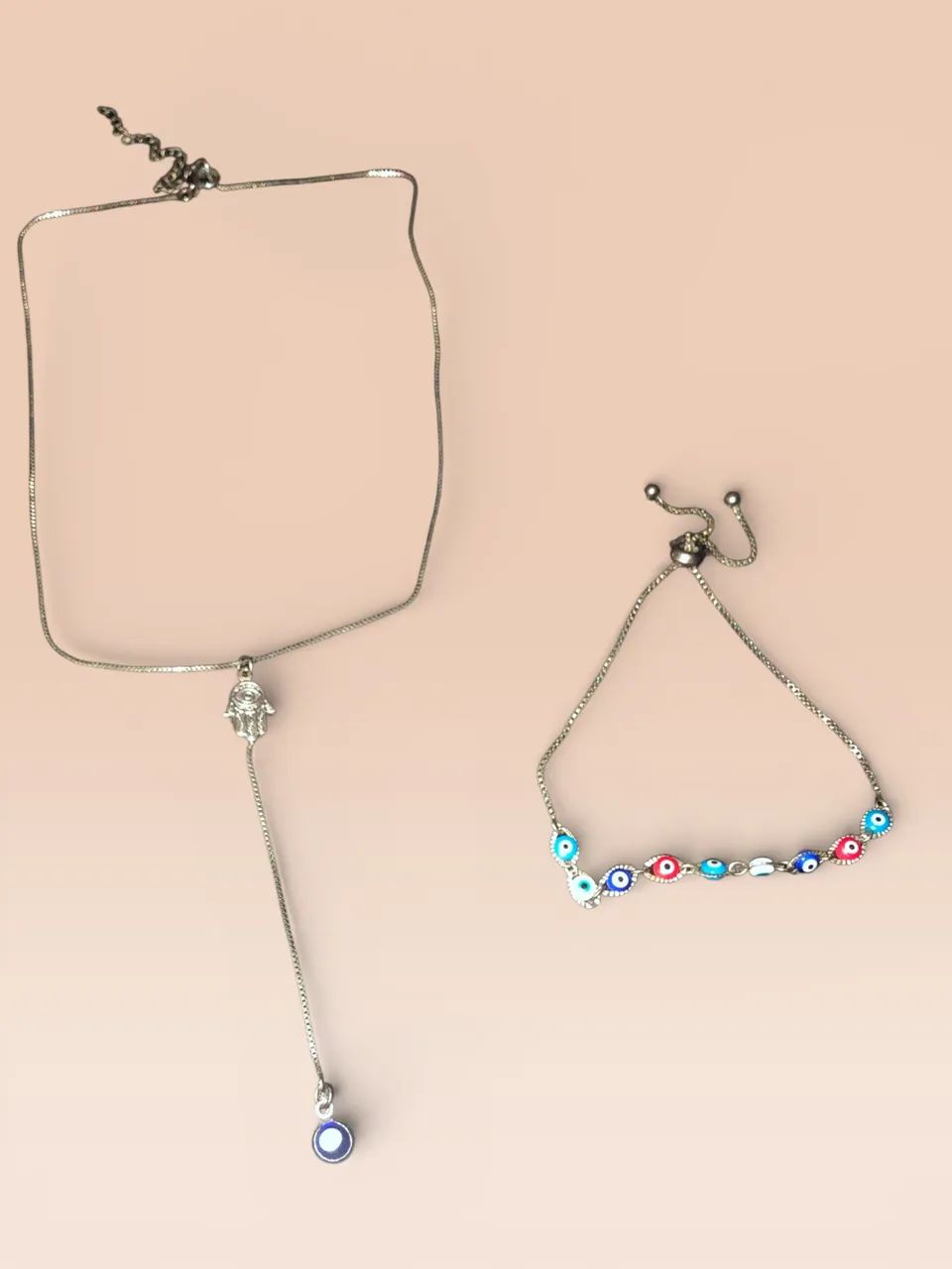 Conjunto pulseira e corrente olho grego