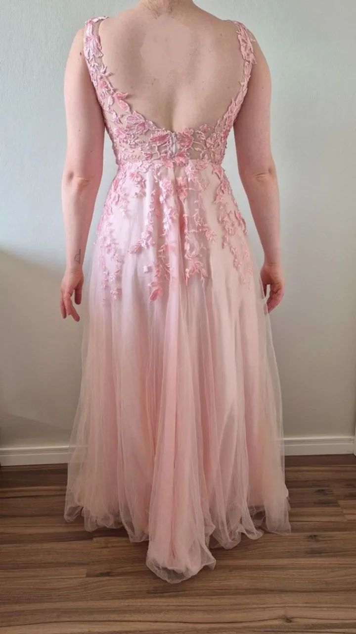 vestido longo rosa claro de tule bordado - Foto 2
