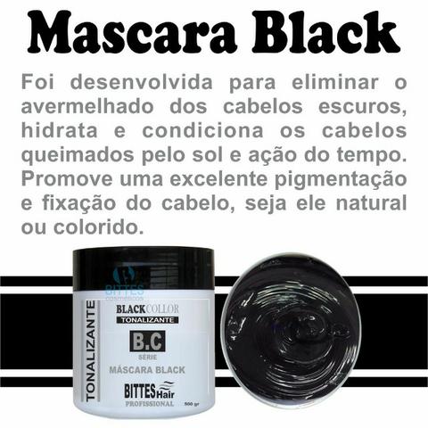Máscara Black 500 g Tonalizante Color Preto Cabelos Escuros e Brilhosos Bittes Hair - Foto 4