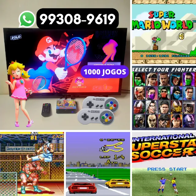 Mini Super nintendo 93 mil jogos 2 controles + Brinde Estrela Super Mário