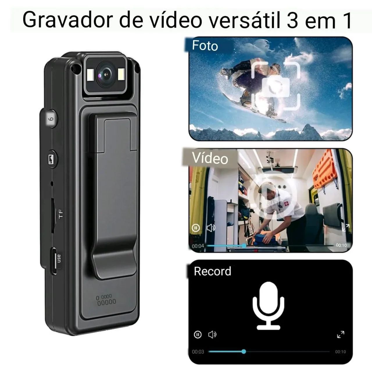 CÂMERA CORPORAL COM WI-FI E SENSOR DE MOVIMENTOS. - Foto 3