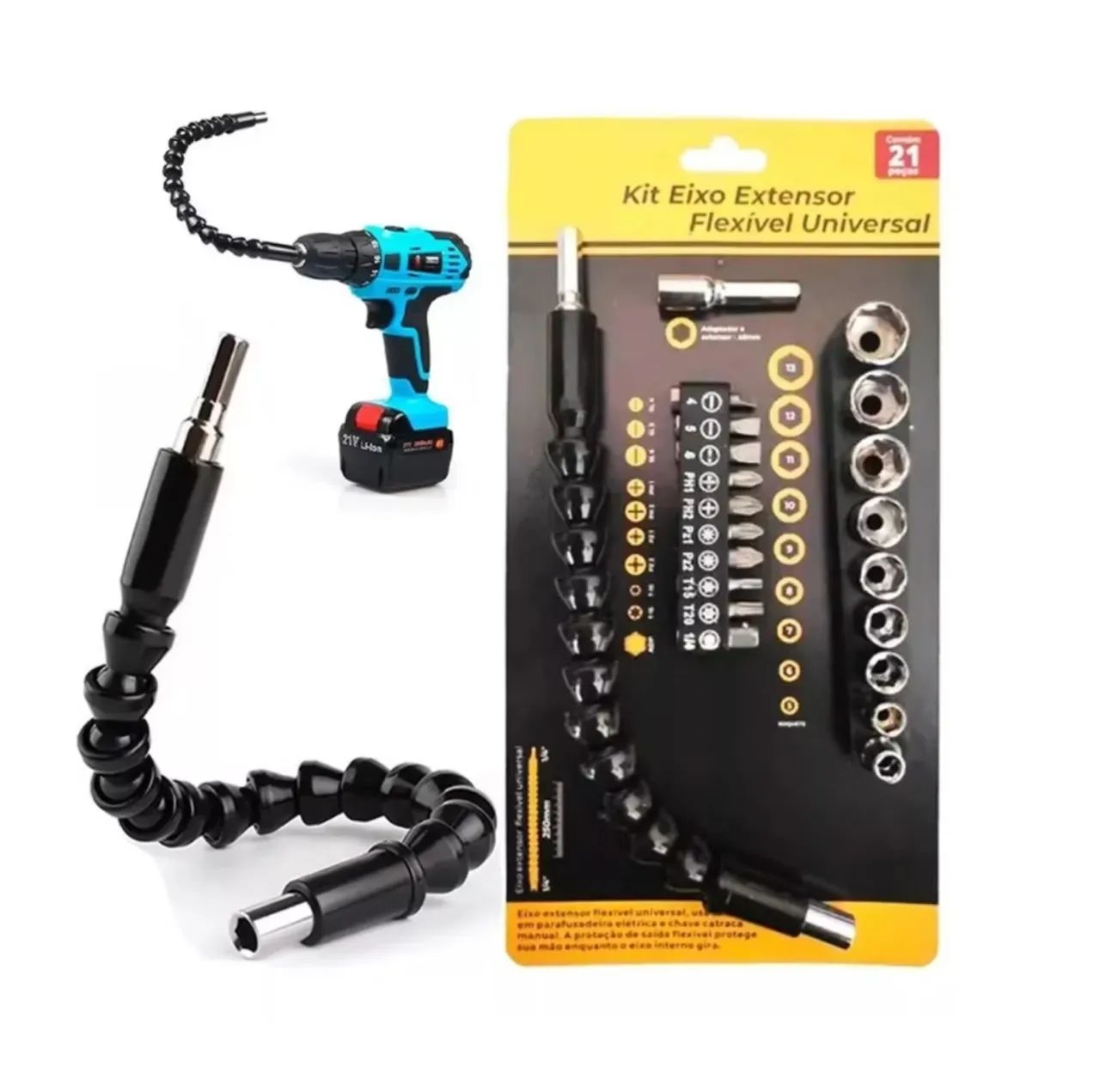 Cabo Extensor Adaptador Parafusadeira Com jogo de brocas 28cm extensor