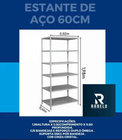 Estante de aço linha pesada de 60cm com 6 bandejas em até 5 x sem juros