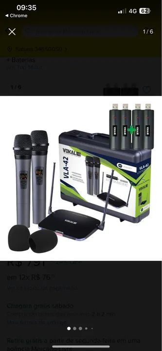 Microfone Sem Fio Duplo Vokal Vla42 Profissional + Baterias