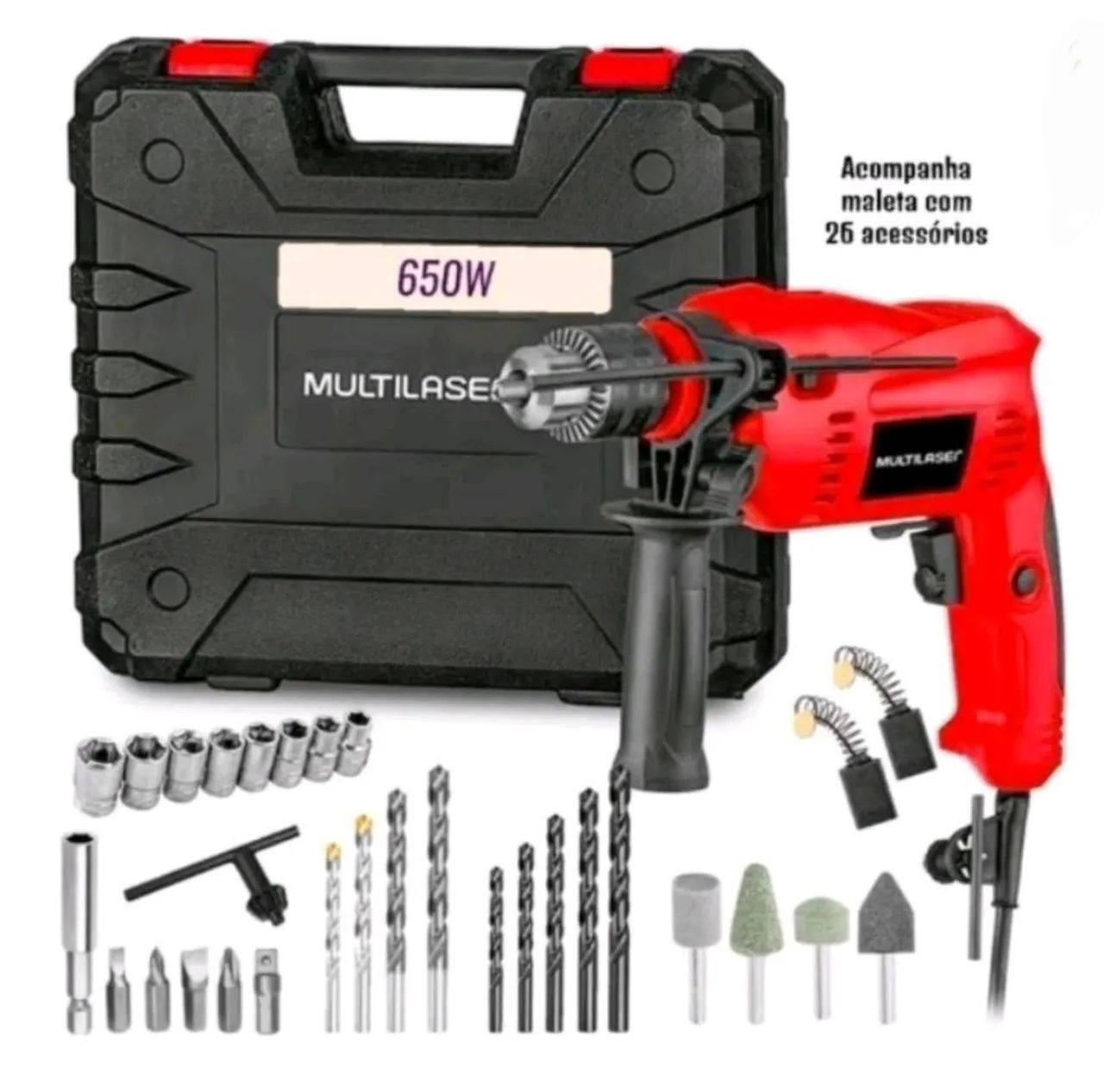 Furadeira de impacto 1/2" 650W com Maleta e vários acessórios 