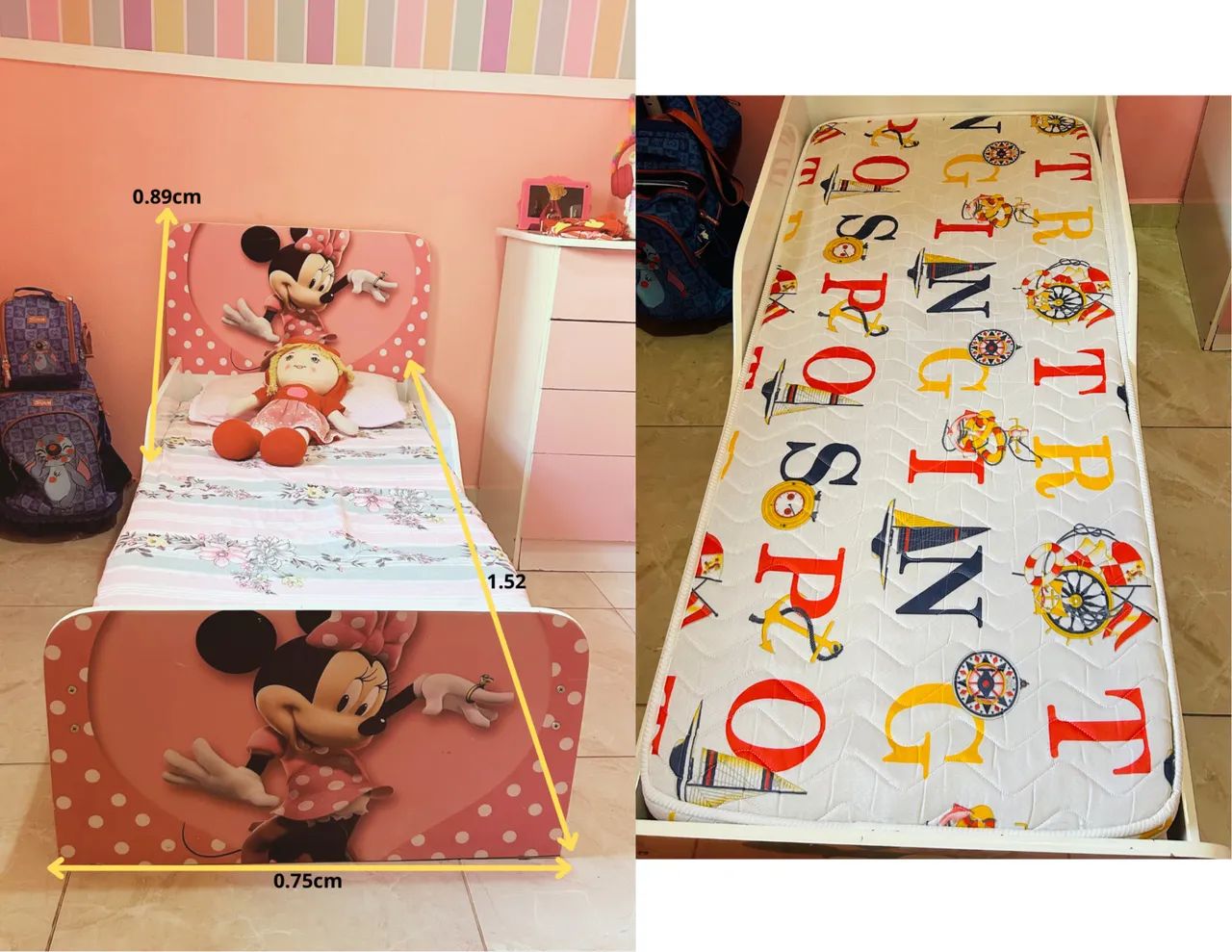 Kit quarto infantil COMPLETO (guarda-roupa, cômoda, Recamier, cortina, cama e colchão) - Foto 5