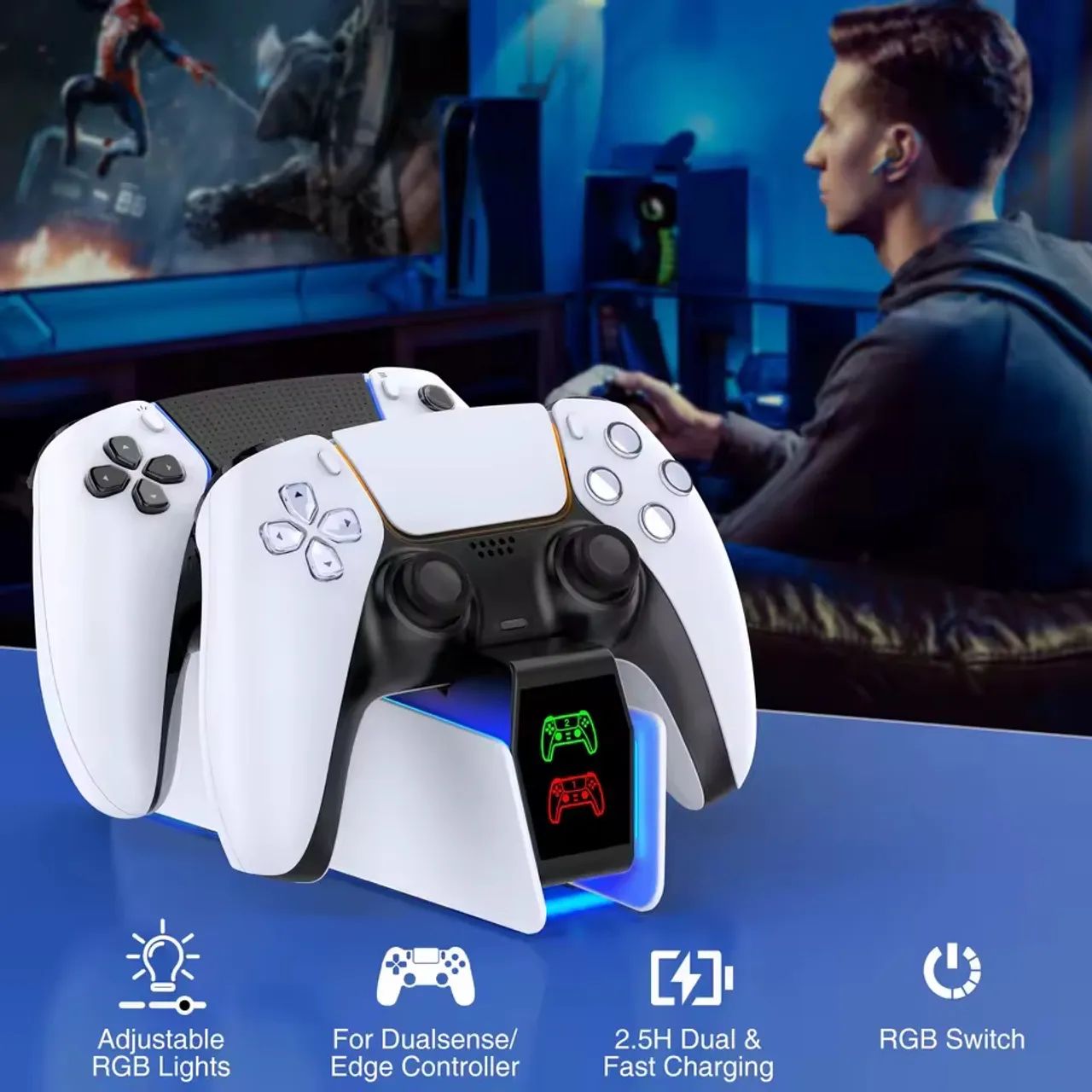 Base carregamento controle Ps5 com RGB - Foto 5