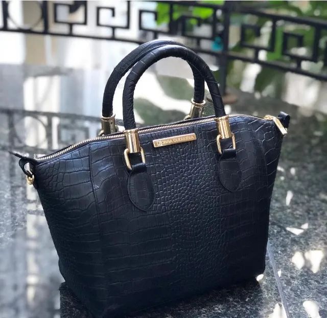 Handbag em Couro Croco Preto - Foto 3