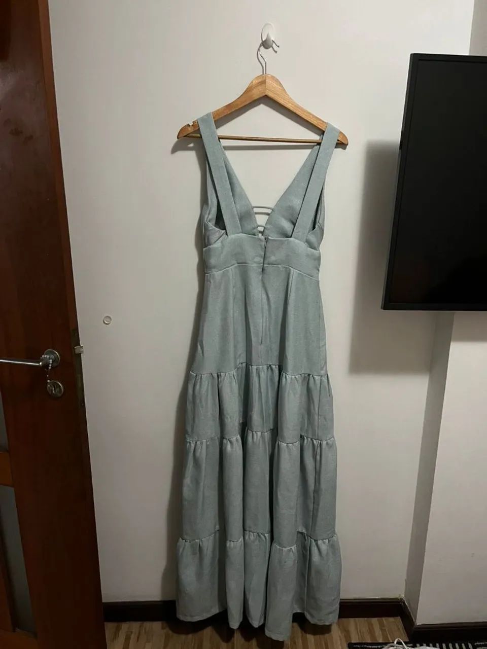 Vestido Longo Festa Azul Claro Chiclé - Foto 2