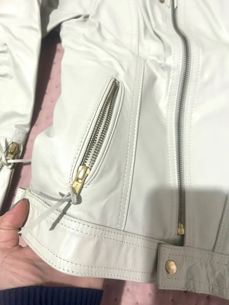 Jaqueta de Couro Legitimo Feminina Off White  - Foto 4