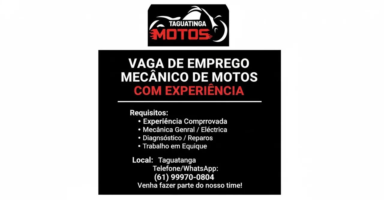 VAGA DE EMPREGO PARA MECÂNICO COM EXPERIÊNCIA 