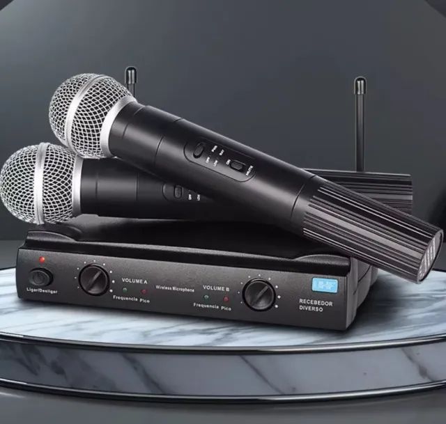 MICROFONE SEM FIO PROFISSIONAL DUPLO UHF DINÂMICO CAPTAÇÃO CARDIOIDI BYZ ELECTRO LMD K58 A - Foto 2