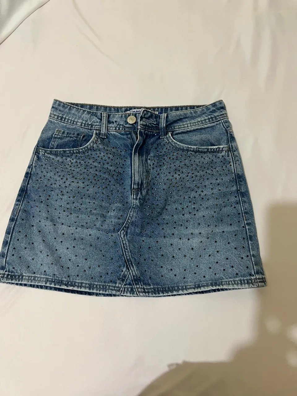 Saia Jeans com Detalhes em Strass