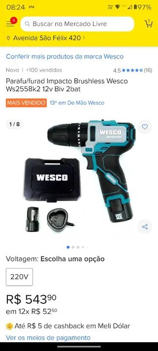 Parafusadeira/Furadeira de Impacto Wesco 12V Bivolt - WS2558K2