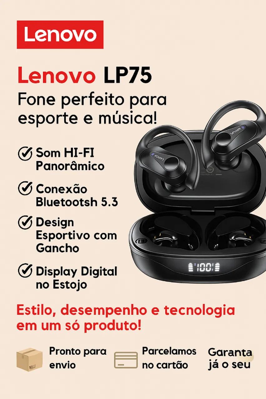 Fone Lenovo Bluetooth Lp75 - Foto 4