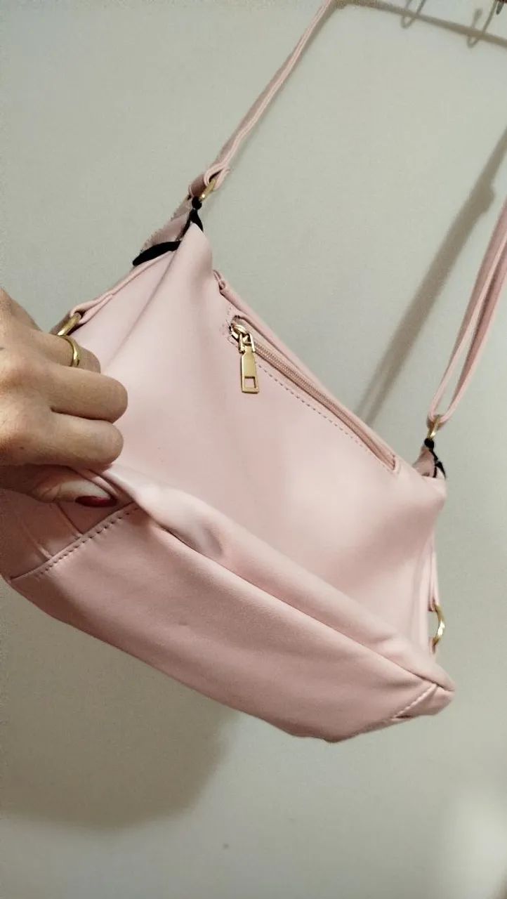 Bolsa rosa média de couro legítimo com alça ajustável  - Foto 2