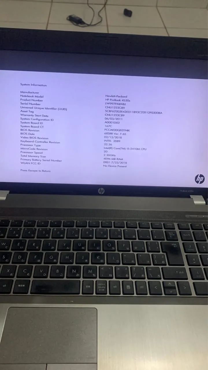 Notebook HP ProBook 4530s com defeito - para conserto ou peças