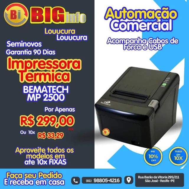 Impressora Térmica MP-2500 TH Bematech USB - Em ate 10x Fixas 