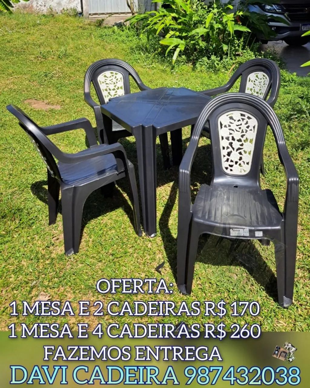 CONJUNTO DE MESA COM CADEIRA DE PLASTICO N5ZMDF E PE RETO