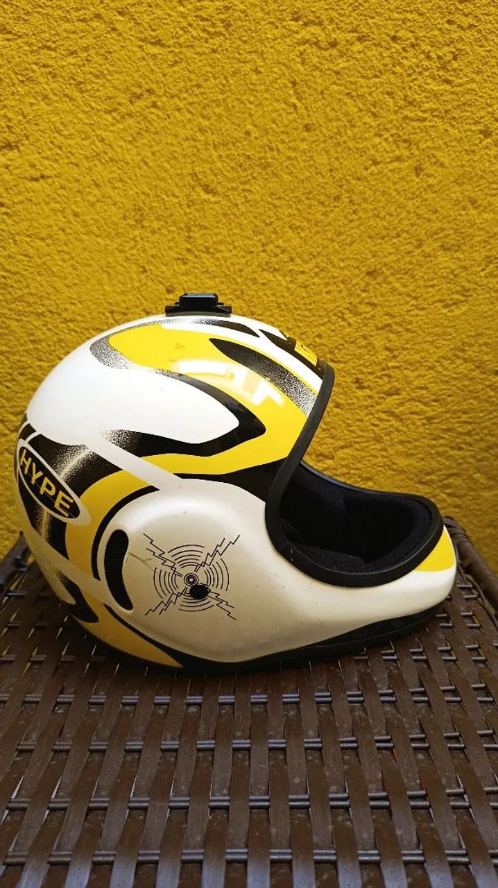 Capacete Kiwi Sports Branco e Amarelo Full Face Tamanho 62 - Usado 1 vez*<br><br> - Foto 3
