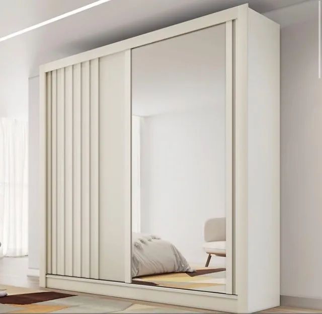 Roupeiro Belluno Off White 1,80 m com Espelho