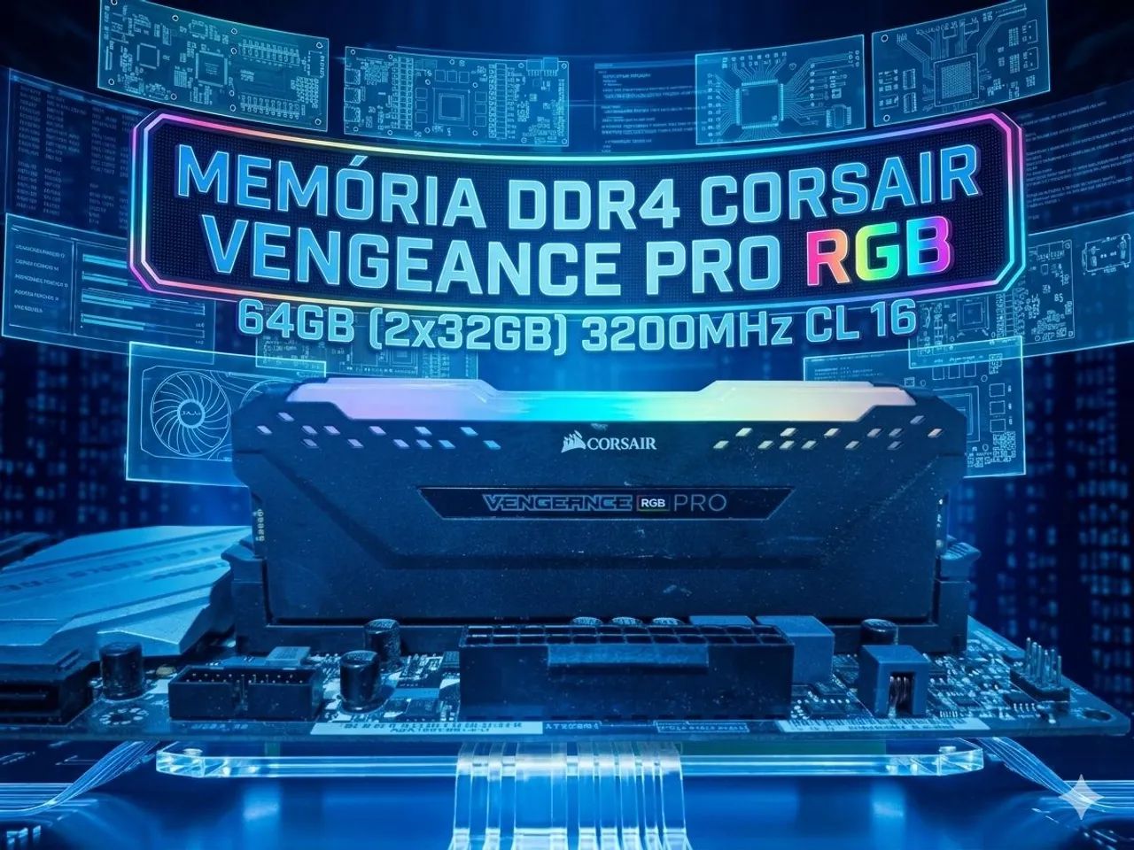 Memória RAM DDR4 Corsair Vengeance pro rgb 64GB (2x32GB) 3200MHz