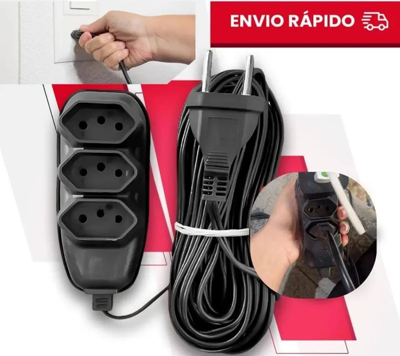 Extensão de 10metros 3 entrada 
