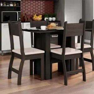 Mesa de Jantar Milano com 4 Cadeiras Amendoa/Savana