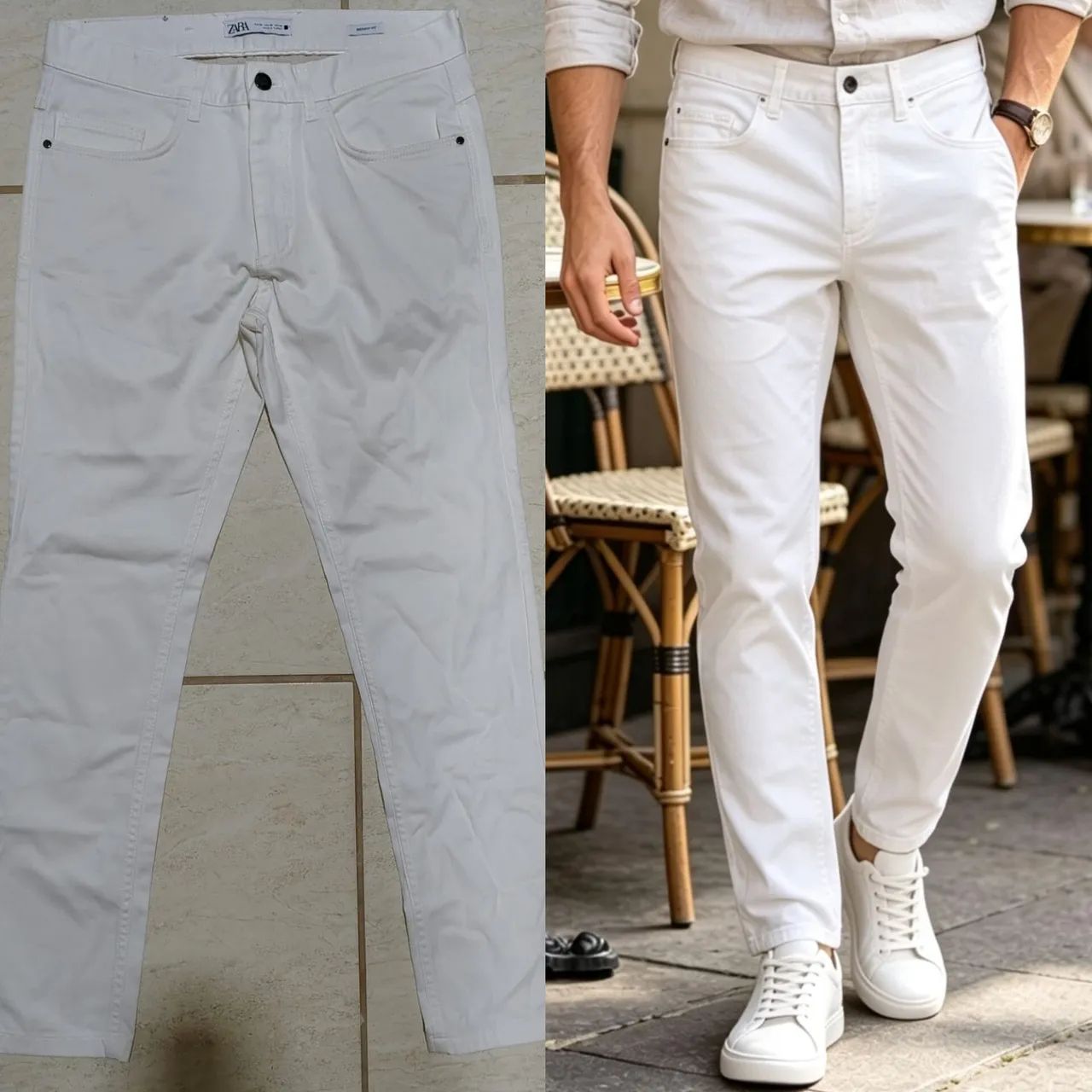 Calças masculinas (3 peças) Preto e Branco Zara e Bege Marfinno ORIGINAIS - Foto 2