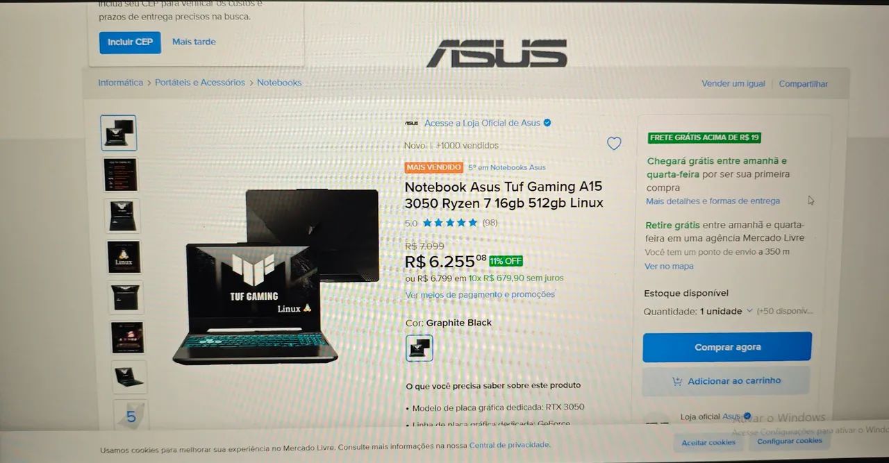 (novo) Notebook Asus TUF Gaming A15 - Foto 3