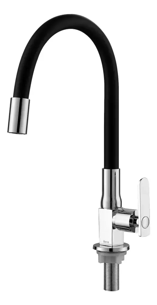 Torneira Cozinha De Mesa Bancada Flexível Iura Kalt Inox Preto Brilhante