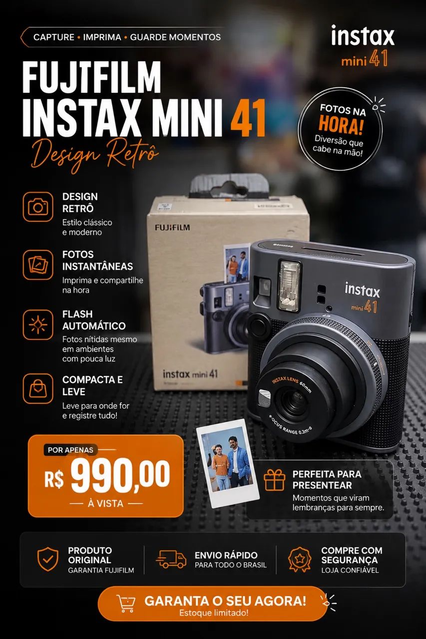 Câmera INSTAX mini 41 design retrô 