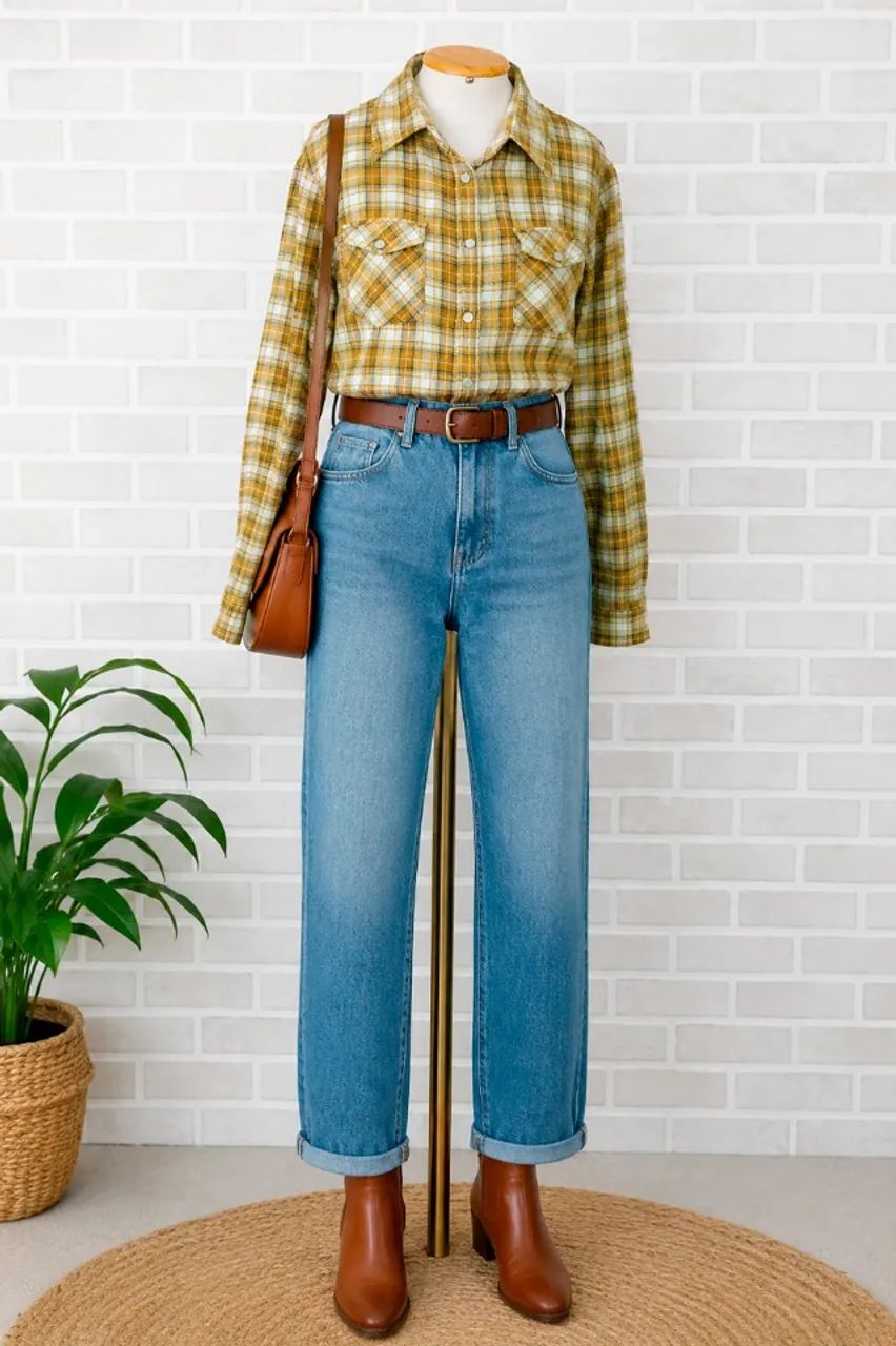 Camisa xadrez feminina mostarda - usado