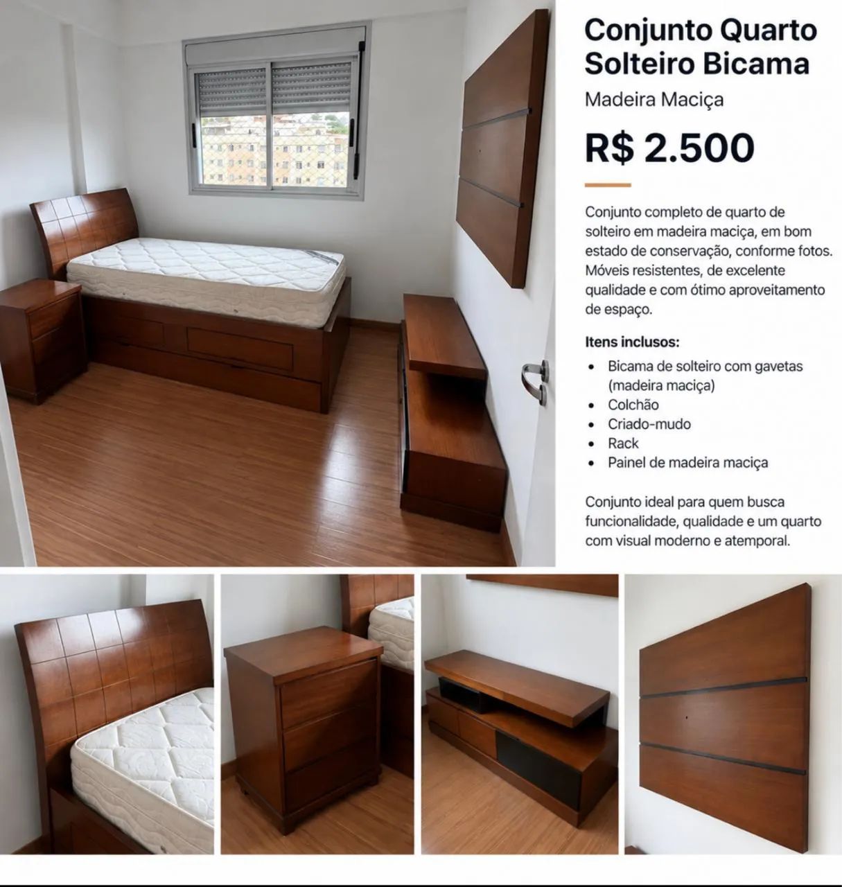 Conjunto Quarto Cama Solteiro - Bicama