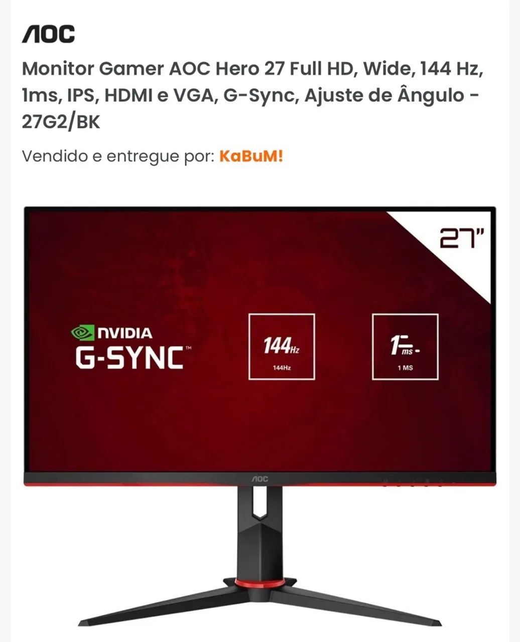 MONITOR GAMER AOC, COM DEFEITO. - Foto 3