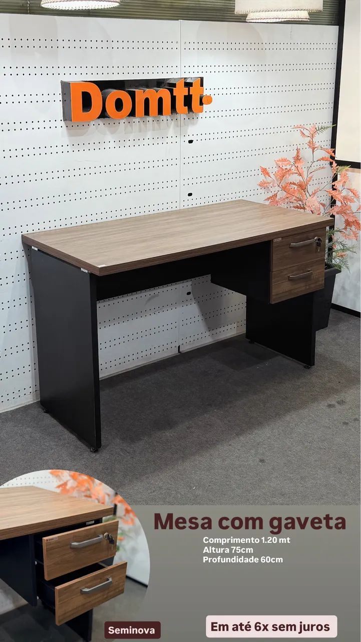 Mesa com gaveta amadeira com detalhes preto -Reforçado 