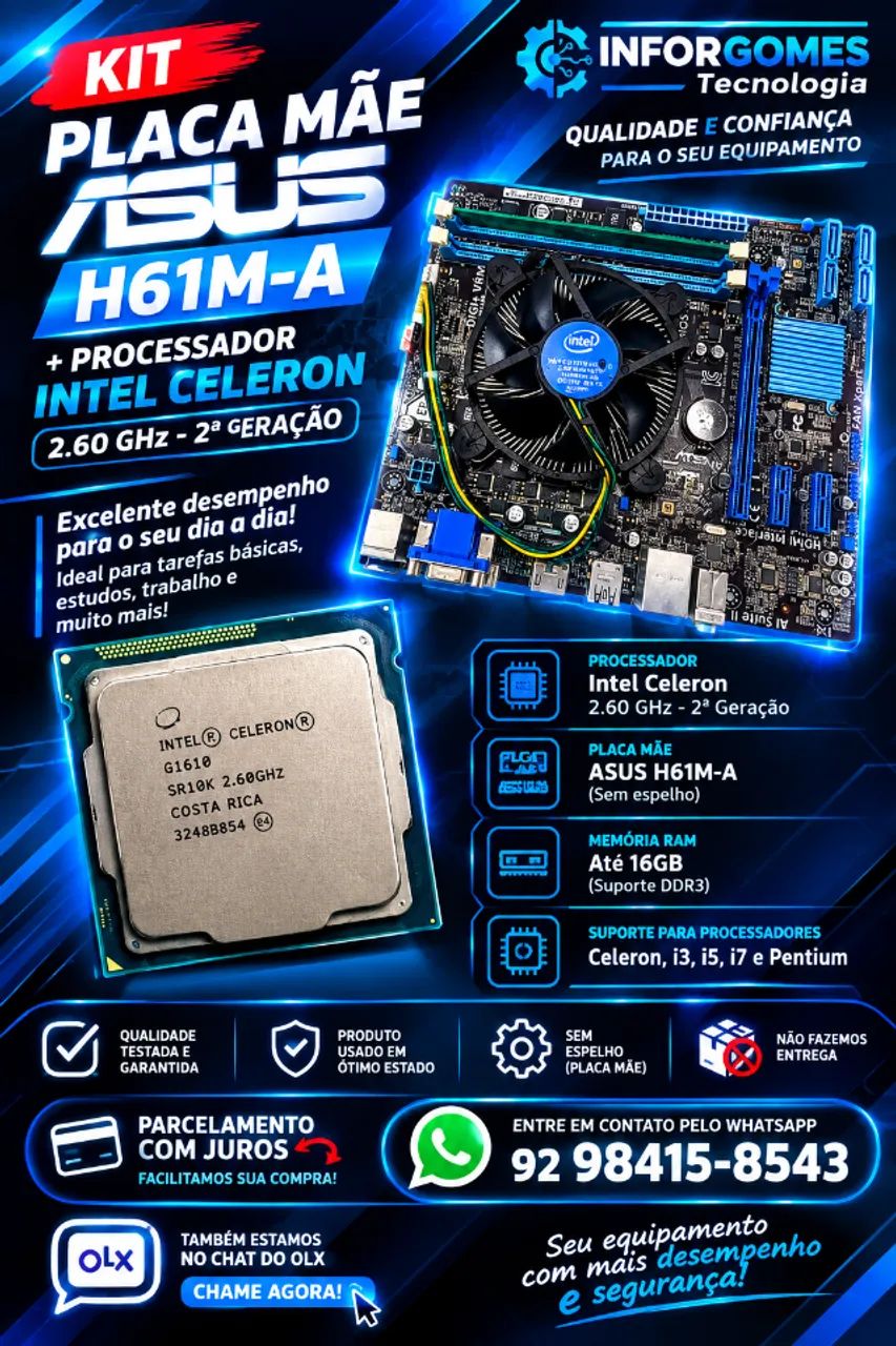 Kit placa mãe Asus e CPU Celeron 2.60 GHz de 2ªG - Foto 2