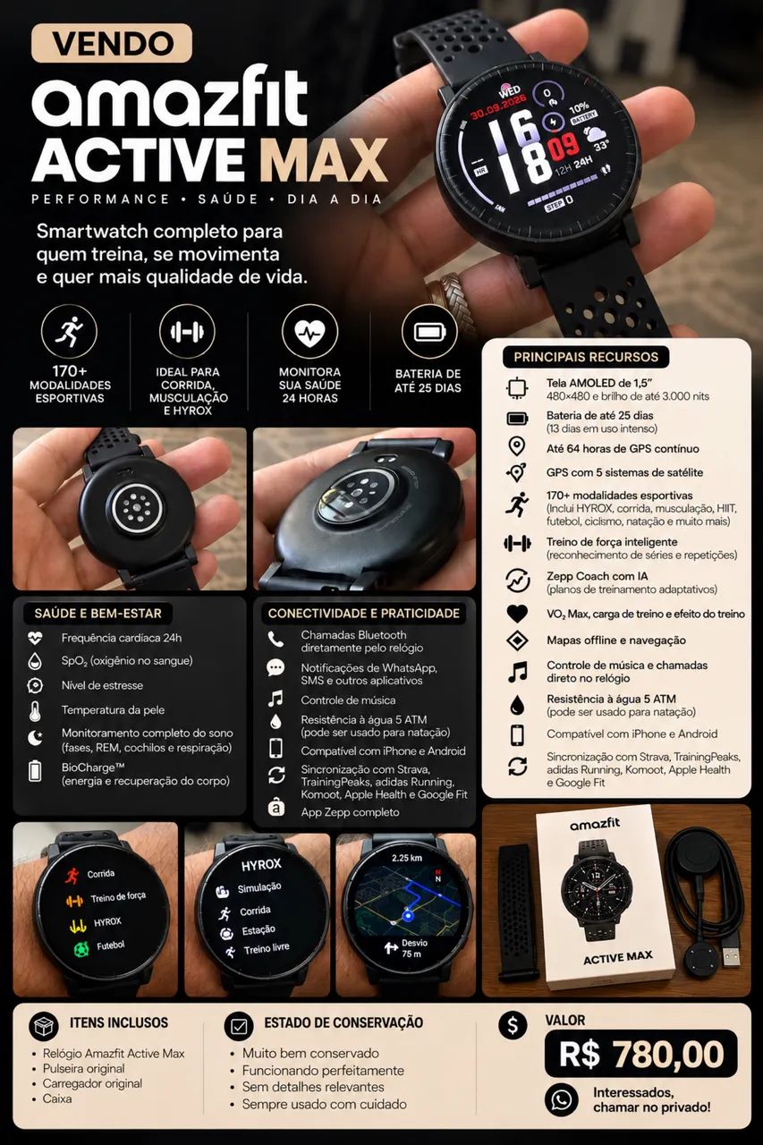 VENDO RELÓGIO AMAZFIT ACTIVE MAX HYROX