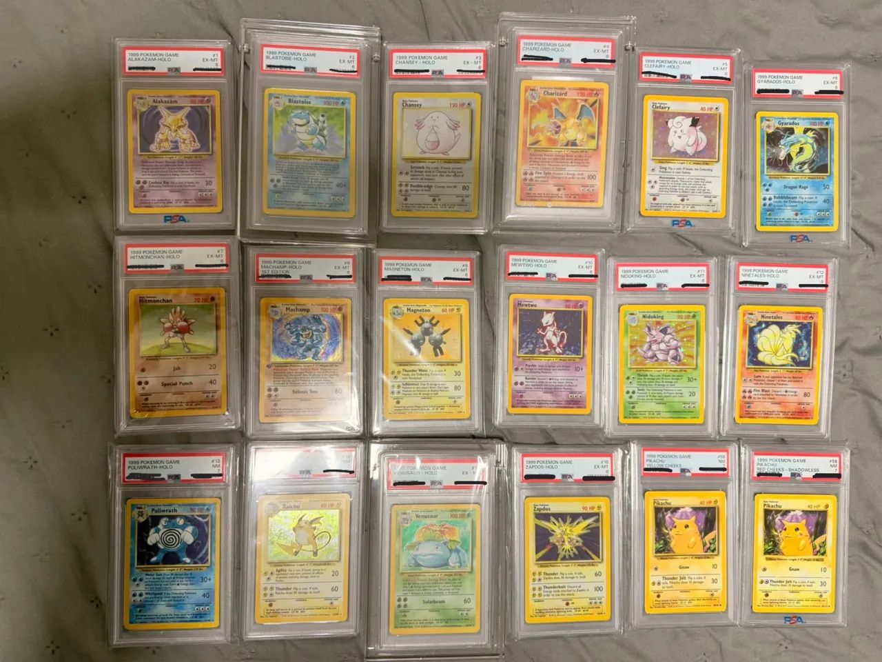 Coleção Pokémon 1999 PSA | Charizard, Blastoise, Venusaur + 18 cartas Inglês 