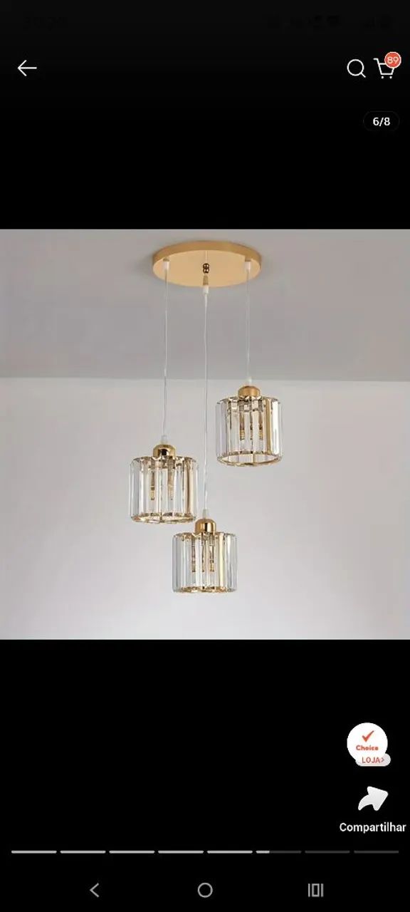 Lustre pendente Duplex Três Cabeças Cristal Rectangular - Foto 3