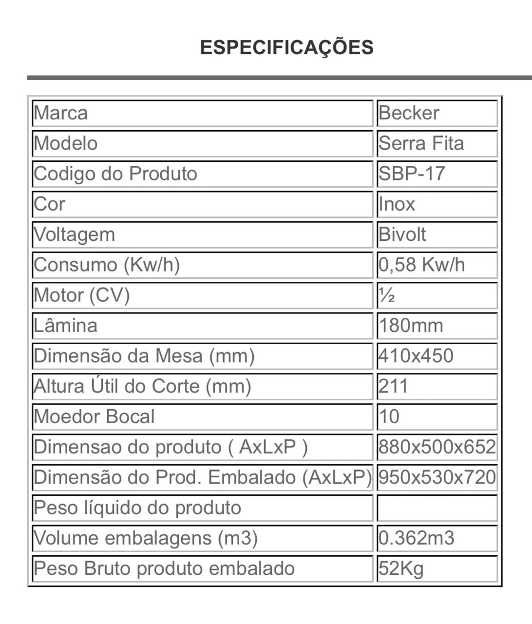 Serra fita 1,8m + moedor boca 10