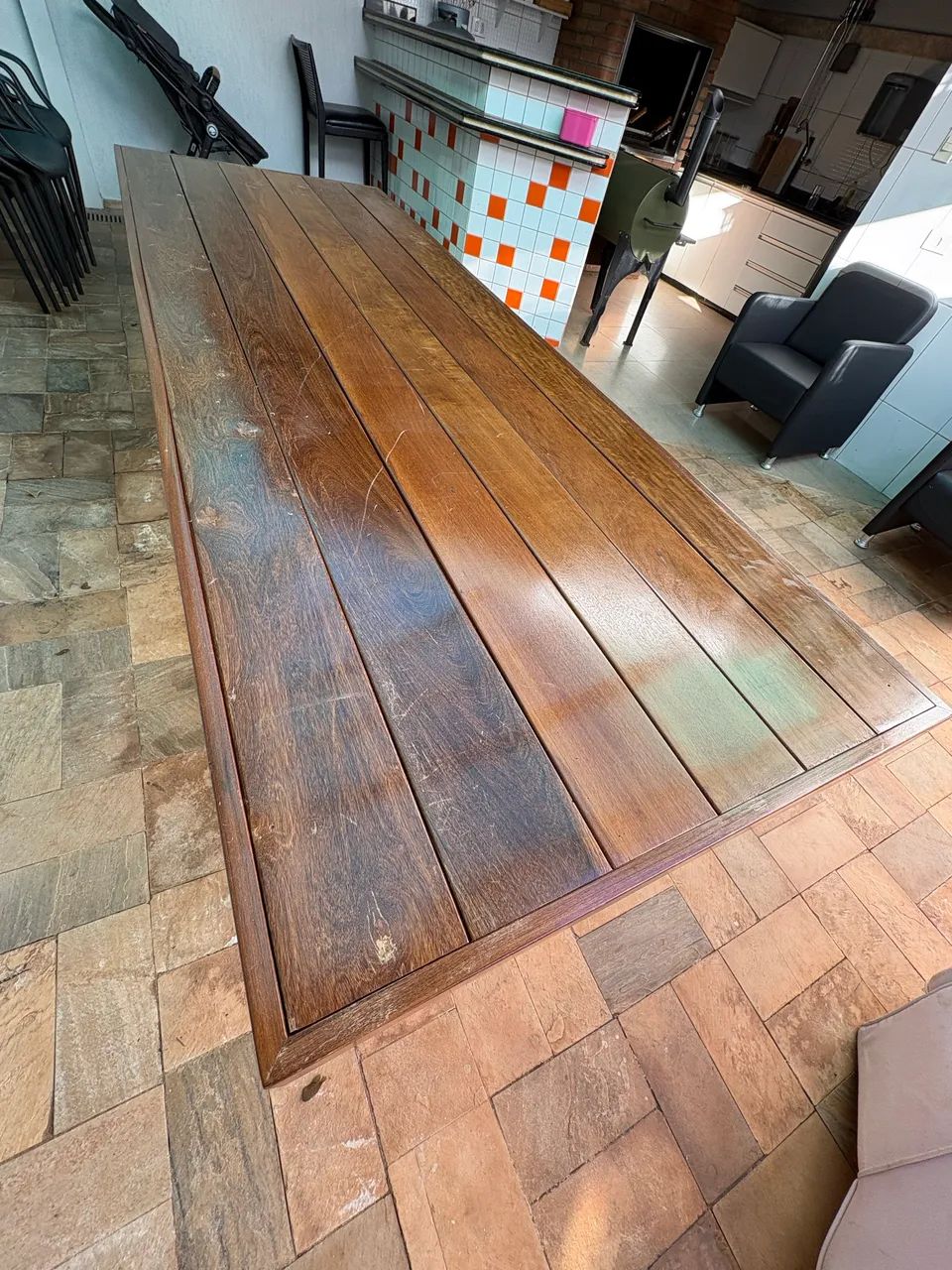 Mesa Retangular de Madeira 2,50m com Pés de Aço - Foto 3