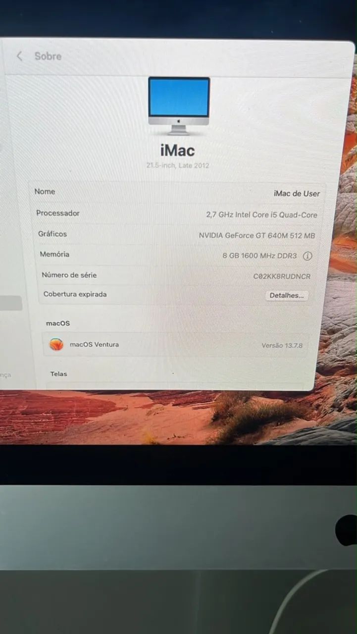 iMac de 21,5 polegadas (i5 2,7 GHz, 8gb, 1tb hd + GT 640) troca em MacBook + $$$  - Foto 2