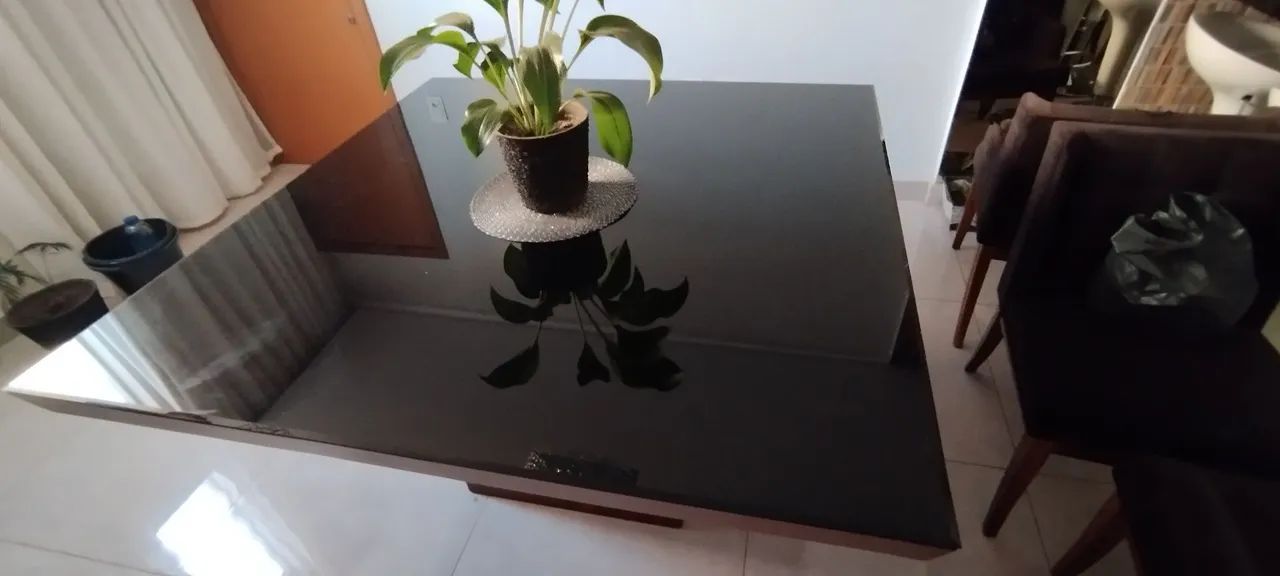 Mesa Jantar Vidro temperado Imbuia - Foto 2