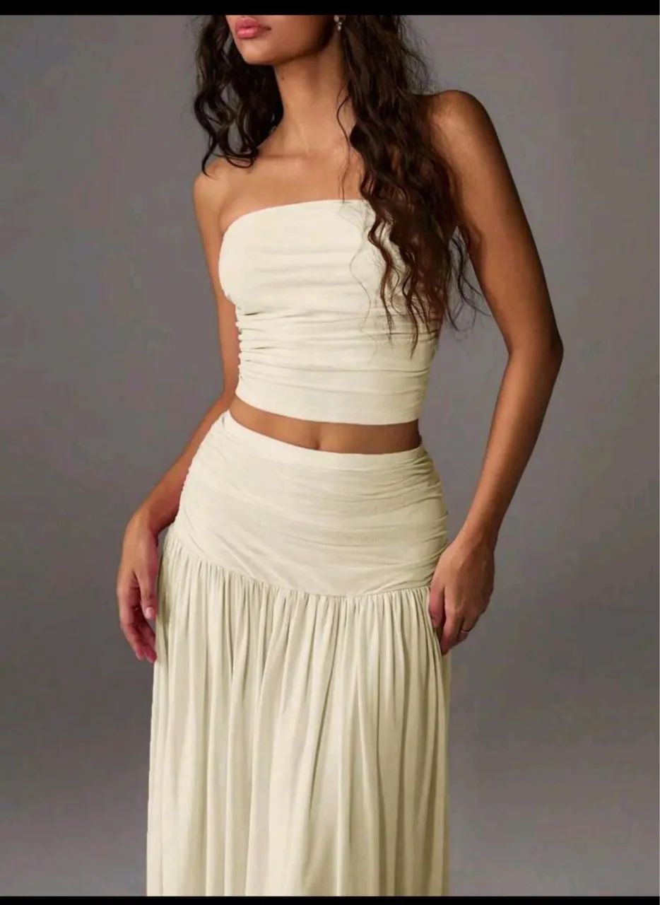 Conjunto de saia e croped da SHEIN nova amarelo tom pastel - Foto 3
