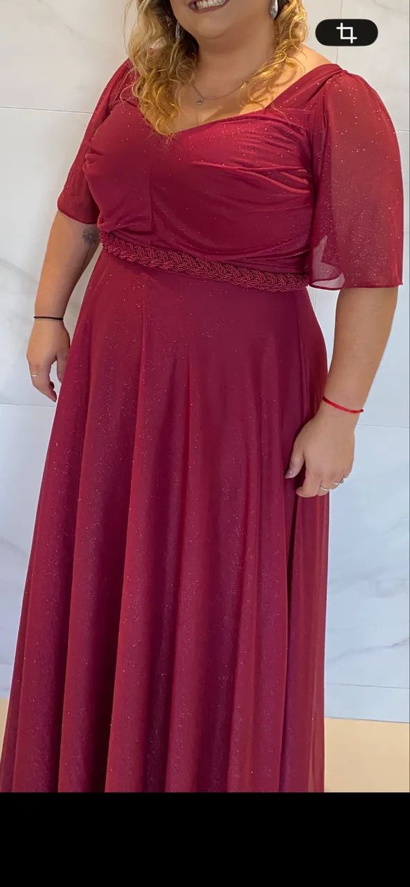 Vestido festa vinho com brilho 